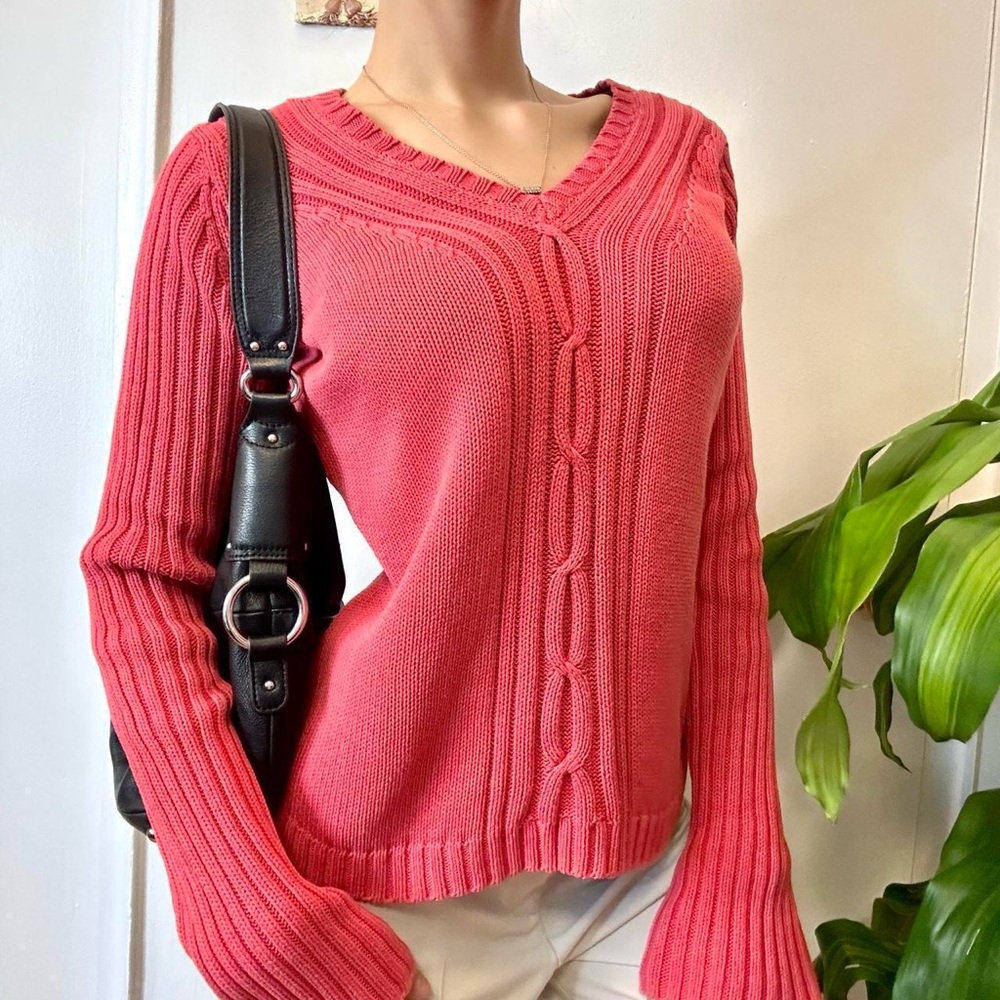 Cotton Ginny Vintage Chunky Cable Knit Sweater Pullover Pink Size Medium